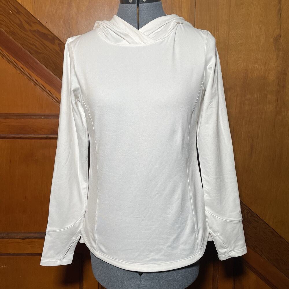 Apana - White Hooded Athleisure Long Sleeve - Size S - High Neck + Thumb Holes